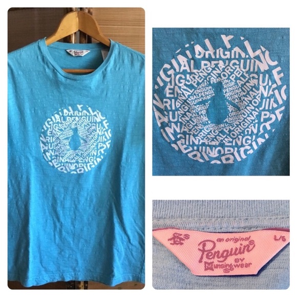 Original Penguin tee shirt graphic design preppy blue white short sleeve size L - Picture 2 of 7